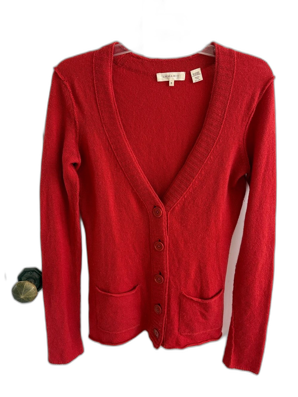 Inhabit Cashmere Cardigan Sweater Red Orange Coral M